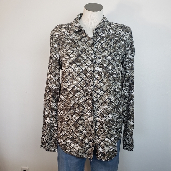 White Stag Collar Green Button Down Long Sleeve Women's Size M - Picture 2 of 8